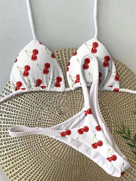Bikini Brasile O Con Estampado De Cerezas Para Mujer Traje De Ba O De Dos Piezas