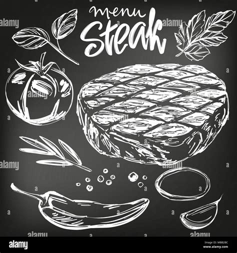 Food Meat Steak Roast Vegetable Set Hand Drawn Vector Illustration