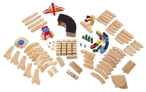 Melissa & Doug Wooden Railway Set (Vehicles, Construction, 130 Pieces ...