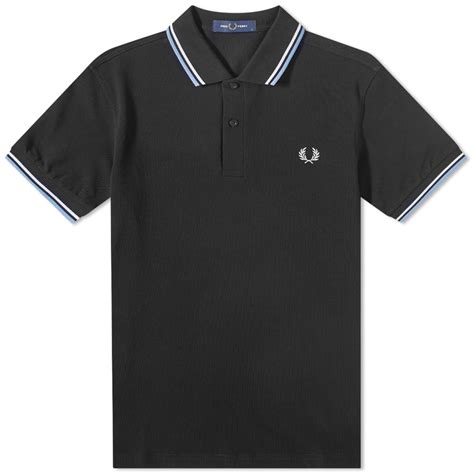 Fred Perry Slim Fit Twin Tipped Polo Black White And Sky End Gb