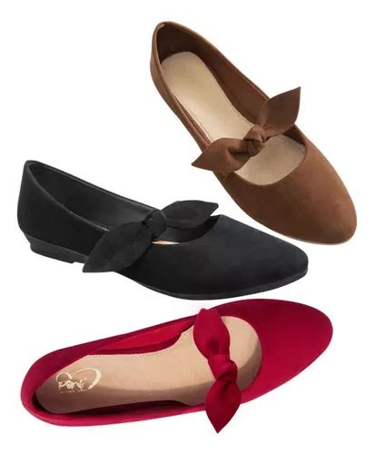 Flats Dama Ballerinas Kit 3 Pares Con Moño Marca Pink 0001 Meses sin