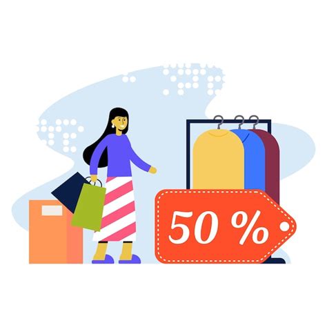 Premium Vector Cartoon Female Holding Shopping Bag Standing Near Big