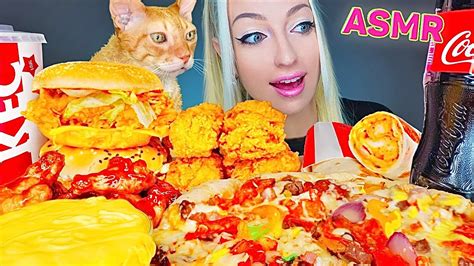 Asmr Eating Kfc Burger Fried Chicken Stretchy Cheese Pizza Fast