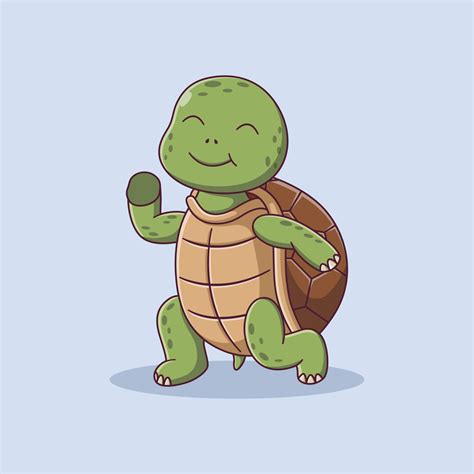 Cute Turtle Cartoon Dancing Turtle Icon Concept Flat Cartoon Style