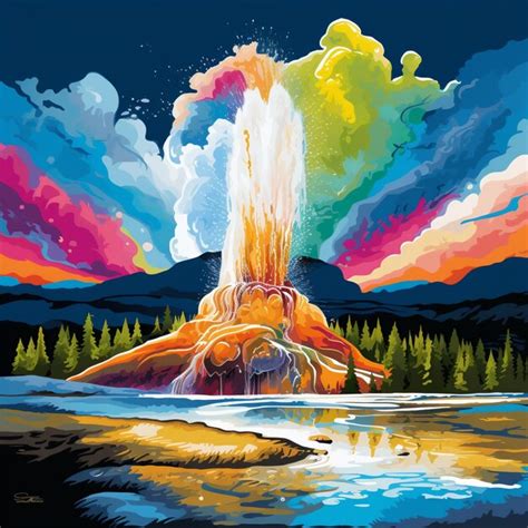 Premium AI Image Mesmerizing Geyser Erupting Against Stunning Hot Springs