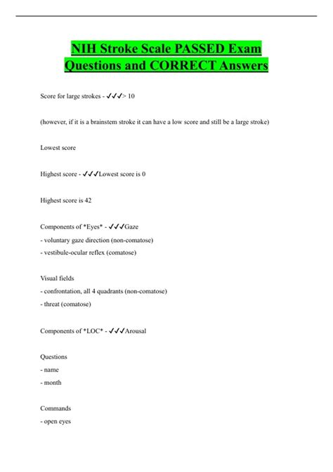 Nih Stroke Scale Passed Exam Questions And Correct Answers Nih Stroke Scale Stuvia Us