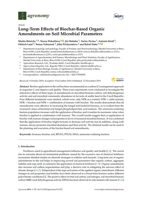 Pdf Long Term Effects Of Biochar Based Organic Amendments On Soil