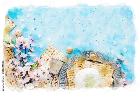 Watercolor Style And Abstract Image Of Pesah Celebration Concept Jewish Passover Holiday Stock