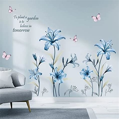 Decalmile Stickers Muraux Grand Arbre Fleurs Bleues Autocollant Mural