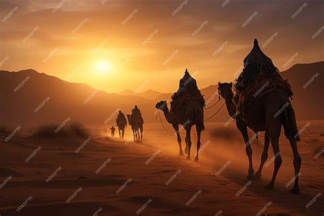 Premium AI Image | A caravan of camels crossing a desert