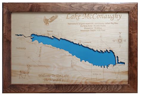 Lake McConaughy, Nebraska - Laser Cut Wood Map | Wood map, Framed maps