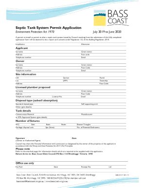 Fillable Online Septic Tank Permit Application Form July 2019 To June