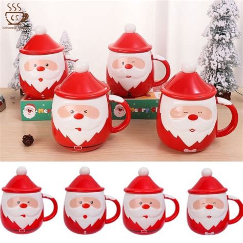 Ml Cute Santa Claus Ceramic Mug With Lid And Spoon Coffee Milk Tea