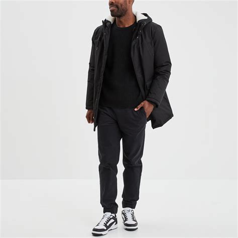 Parka mi longue à capuche doublée noir homme La Halle