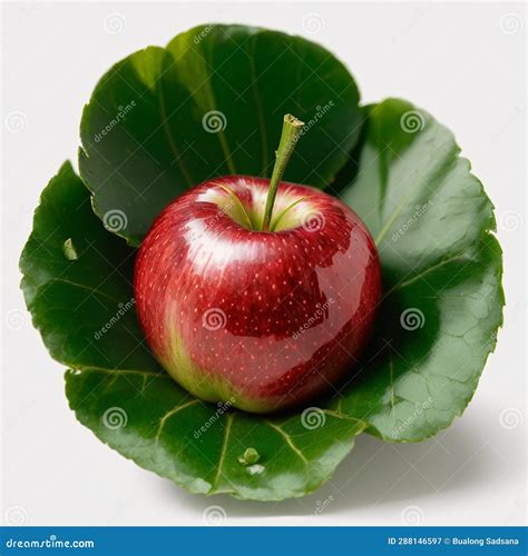 Red Apple With A Green Leaf Stock Image Image Of Organic Delicious