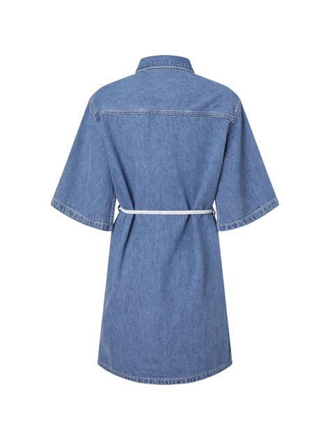 Utility Belted Denim Shirt Dress Mid Stone Blue Pajakka