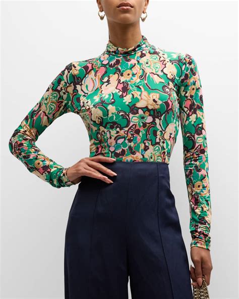 A L C James Floral Mock Neck Top Neiman Marcus