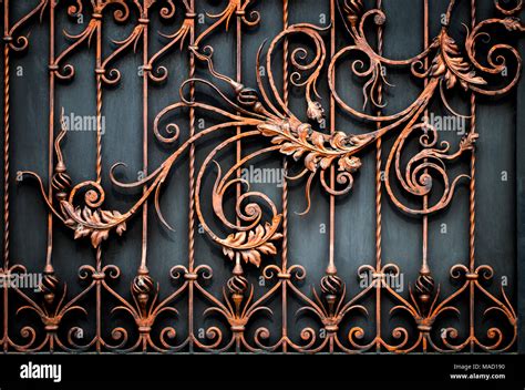 Details Structure And Ornaments Of Forged Iron Gate Floral Decorative Ornament Made From