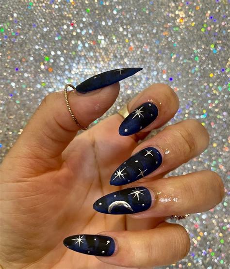 Navy And Silver Nails Black And Blue Nails Navy Nails Star Nail