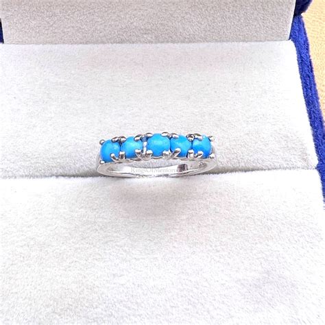 Turquoise Wedding Band, Natural Turquoise Half Eternity Band, Sterling Silver Band, Stackable ...