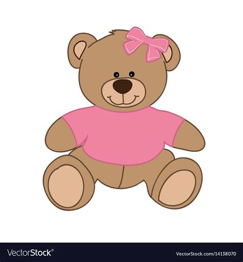 Cartoon Teddy Bear In Pink Shirt Vector Illustration Download A Free