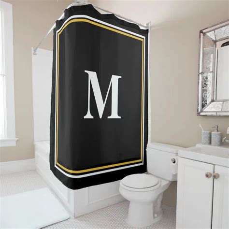 Monogram Initials Gold Black White Custom Name Shower Curtain Zazzle