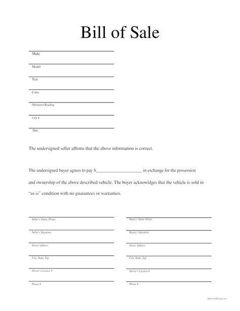 Printable Bill Of Sale Word Template Printable Word Searches