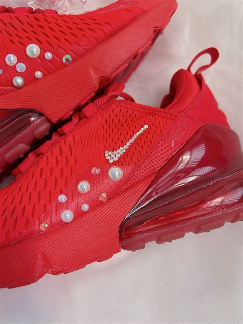 Red Wedding Shoes Custom Nike Air Max 270 Rhinestones And Pearls Red