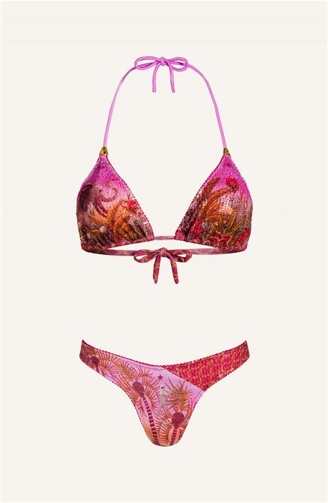 Bikini Triangolo Imbottito Palm Paradise Piquet Lurex E Paillettes