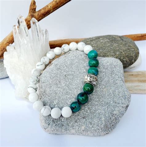 Bracelet En Pierre Semi Précieuses Howlite Et Azurite Bijou Fait à La