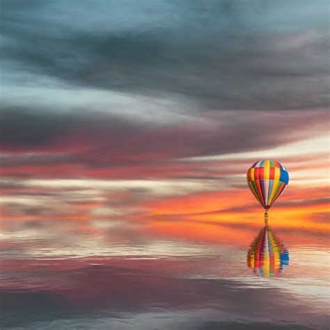 Hot Air Balloon Wallpaper K Reflection Cloudy Sunset Lake
