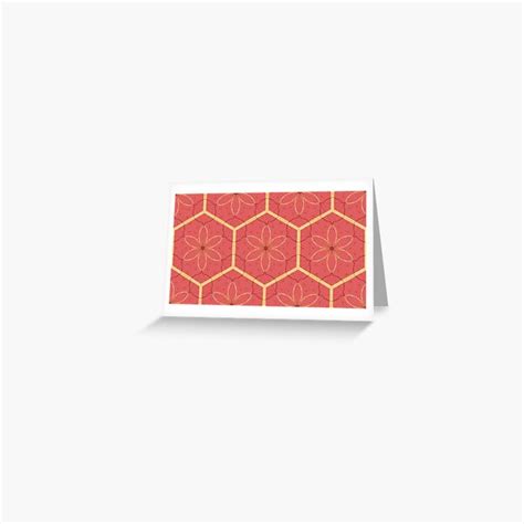 Golden Red Hexagon Bloom Abstract Geometric Art Greeting Card For