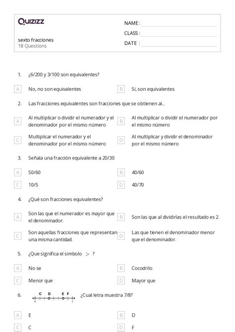 50 Multiplicar Y Dividir Fracciones Hojas De Trabajo Para Grado 7 En Quizizz Gratis E Imprimible