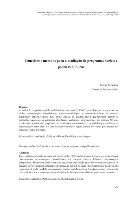 Pdf Conceitos E Métodos Para A Avaliação De Programas Sociais