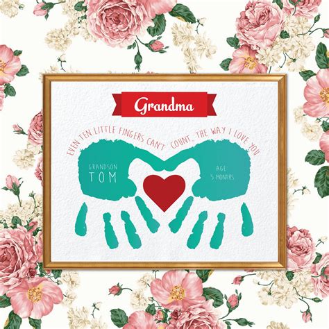 Personalized Gift for Grandmother, CUSTOM Handprint Art, Mother's Day, Hand Print, Gift From ...