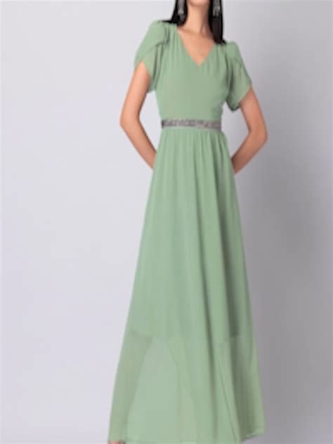 Buy Faballey Women Green V Neck Maxi Dress Dresses For Women