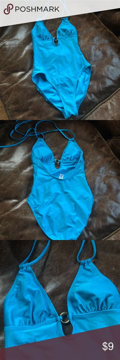 Teal Turquoise Blue One Piece Swimsuit Halter Neck Blue One Piece