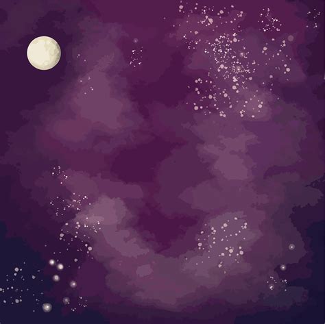 Background Night Sky With Moon And Stars Watercolor Drawing Made By