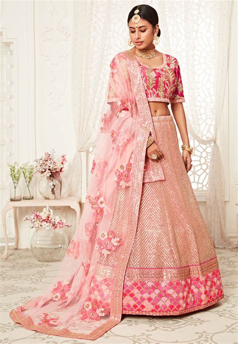 Buy Embroidered Art Silk Lehenga In Pink Online LQY255 Utsav Fashion