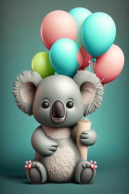 Un Koala De Dibujos Animados Sosteniendo Globos Y Un Oso Sosteniendo Un