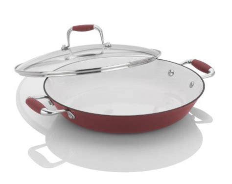 Fagor Michelle B 12inch Cast Iron Lite Chefs Pan With Glass Lid Red