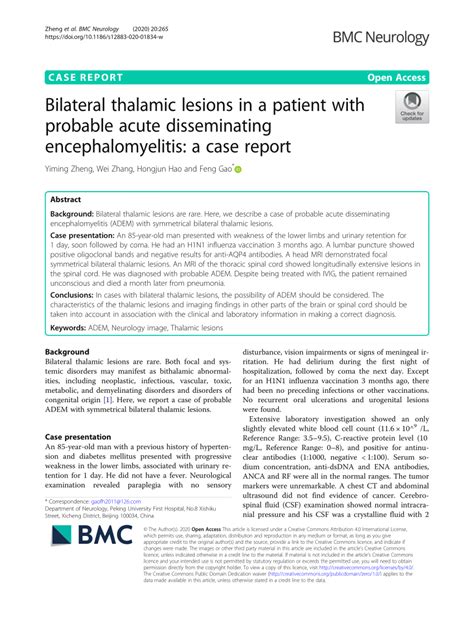 PDF Bilateral Thalamic Lesions In A Patient With Probable Acute