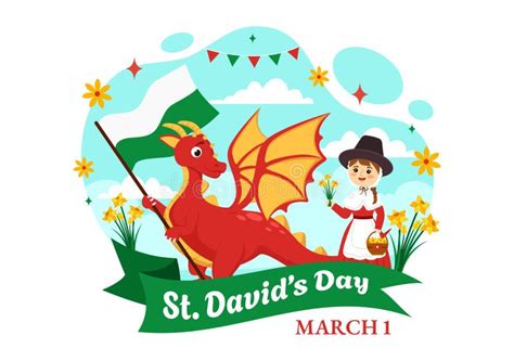 Happy St David S Day Vector Illustration On March 1 With Welsh Dragons