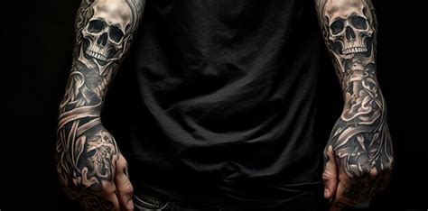 Premium Photo | A pair of black and grey arm tattoos with skulls on ...