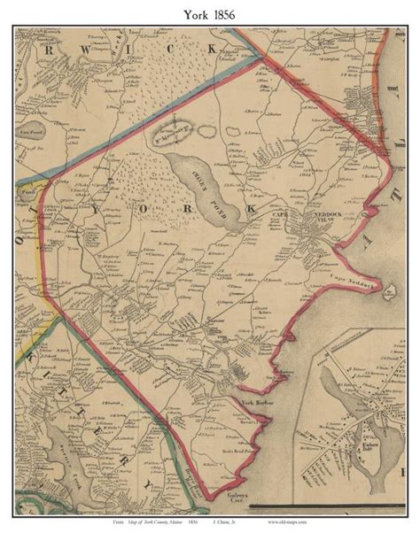 York Maine 1856 Old Town Map Custom Print York Co Old Maps