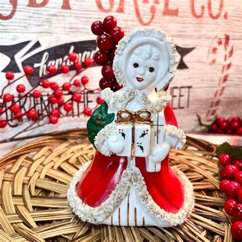 Napco Holiday Vintage 95s Napco Christmas Porcelain Girl Planter Wspagetti Trim Poshmark