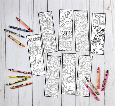 Dinosaur Bookmarks 8 Printable Coloring Bookmarks Dinosaur Etsy Coloring Bookmarks