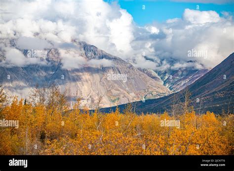 Landscape Road Trip Scenes In Yukon Territory During Fall Autumn