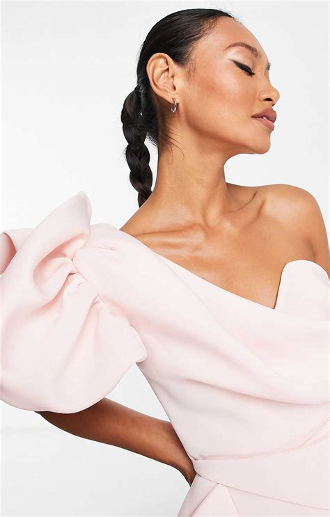 Rent Asos Design One Shoulder Origami Midi Prom Dress In Blush Hirestreet