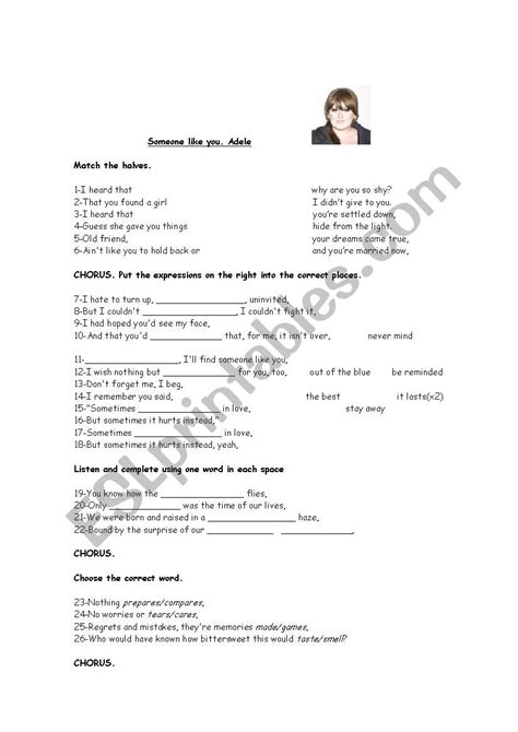 Someone Like You Adele Esl Worksheet By Beatriz13